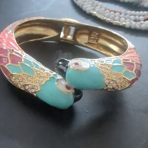 Gold and Pink Parrot Bangle Bracelet